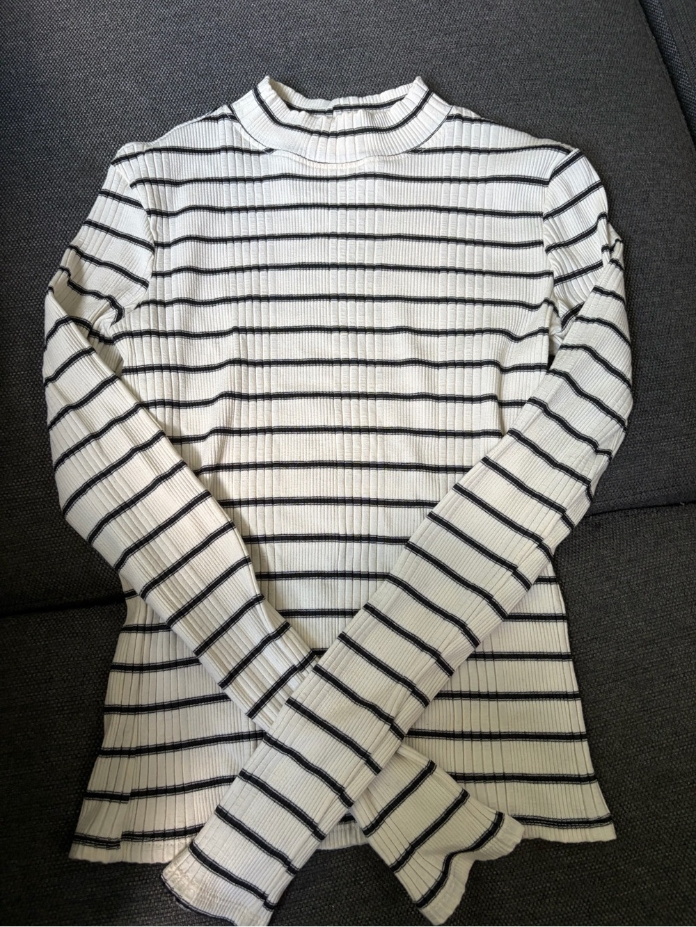 perfectwhitetee White and Black Striped Mock Neck Long Sleeve Top